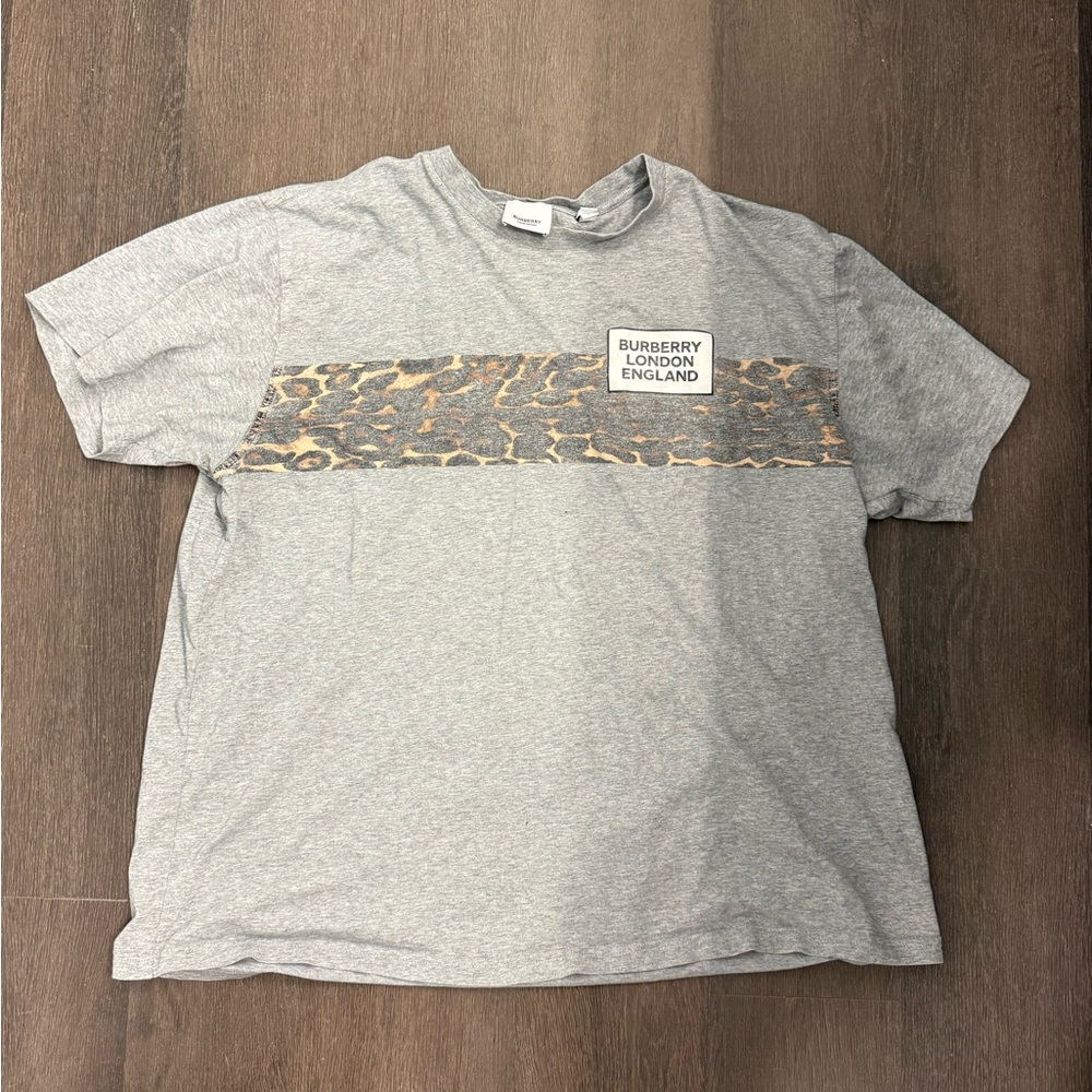 Burberry Gray Tee with Animal Print Accent
